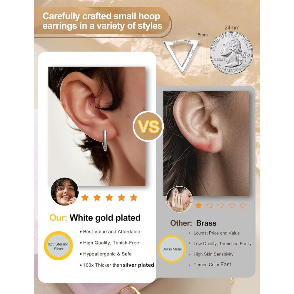 Solid 925 Sterling Silver Small Hoop Earrings For… - image 2